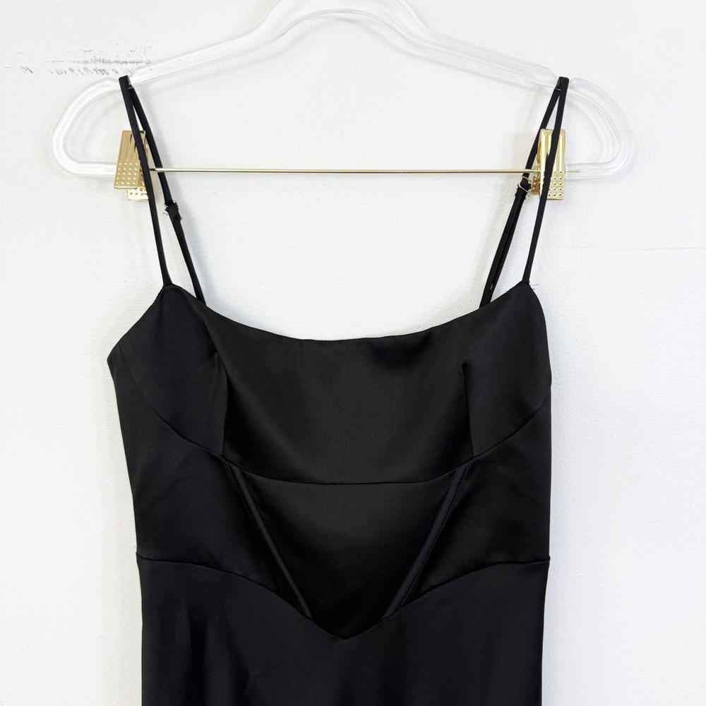 Meshki Black Corset Satin Maxi Dress Spaghetti Strap Formal Gown Size M - Picture 4 of 7